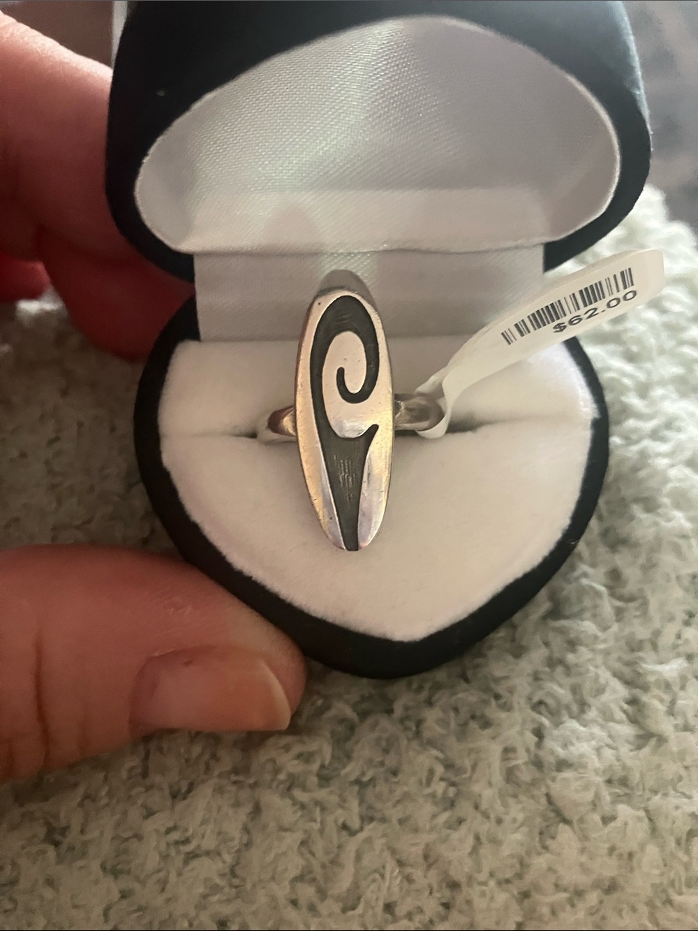 Sterling Native American Hopi Overlay Ring Feat. A Water or Wave Symbol.Size 6